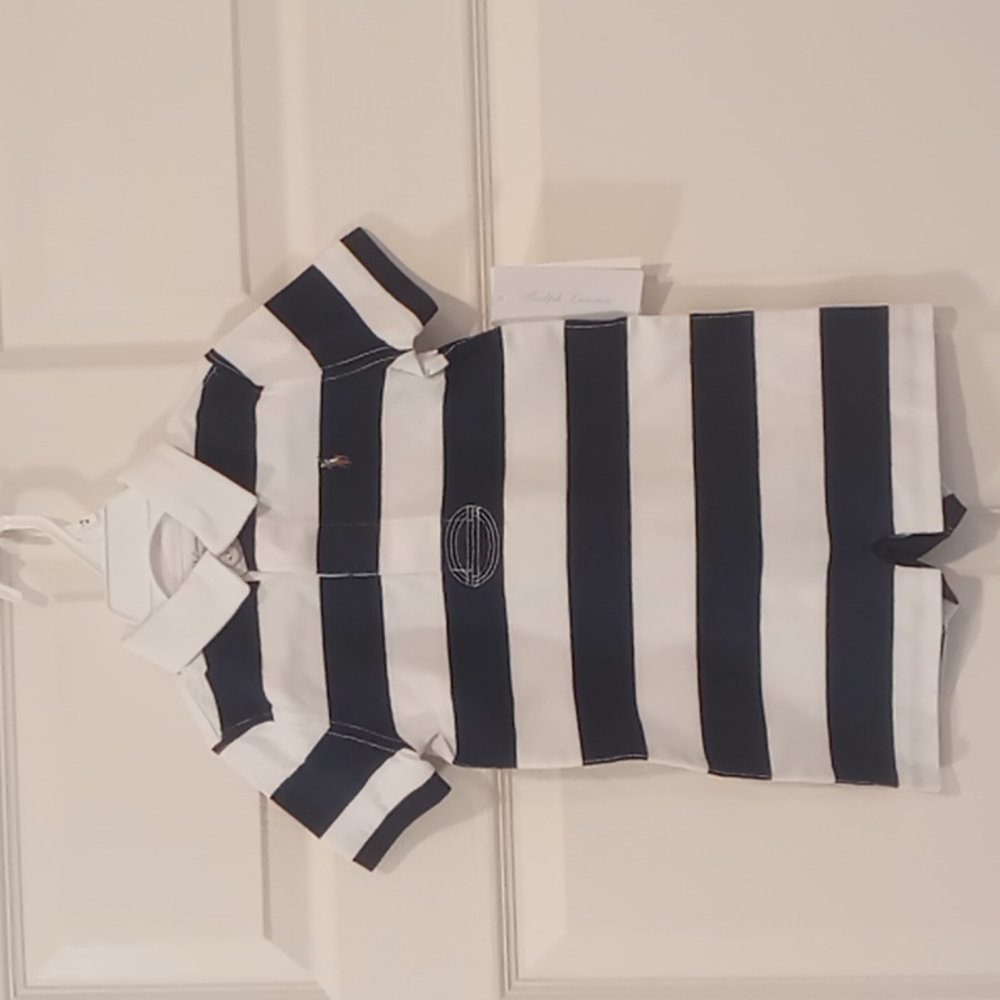 Ralph Lauren Baby Boys Striped Cotton Rugby Shortall NWT size 18 Months